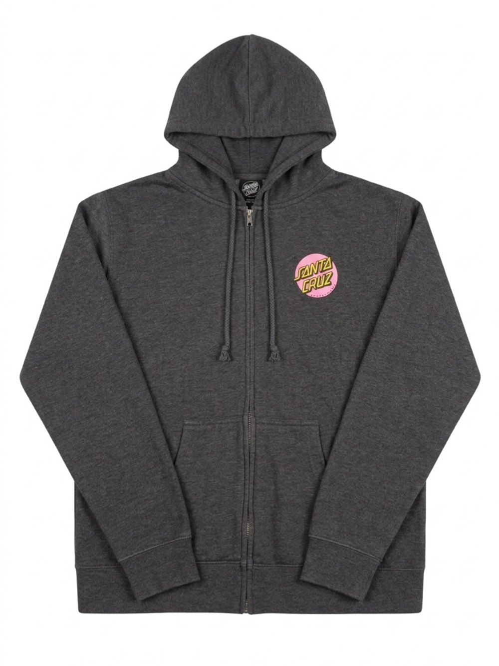 Santa Cruz Skateboards Charcoal Zip Hoodie with Pink and Yellow Logo